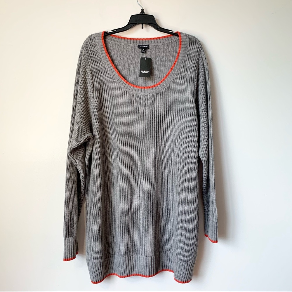 Torrid Gray Red Orange Trim Sweater Size 4X NEW - Picture 2 of 8